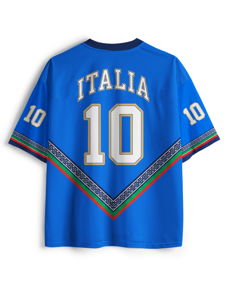 TheRetroTee Vintage Italy Heritage Blue Football Mesh Jersey
