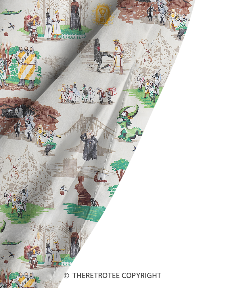 TheRetroTee 1970s Vintage Medieval Fantasy Toile Scene Print Strappy Maxi Dress