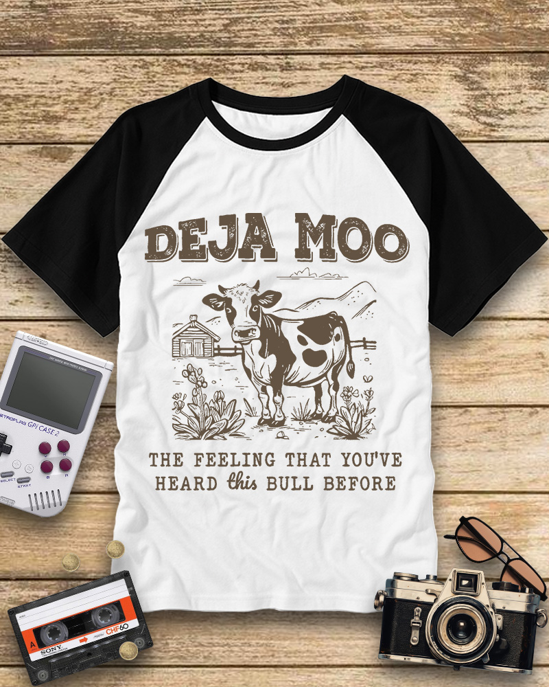 TheRetroTee Deja Moo 2000s Raglan Baseball T-Shirt