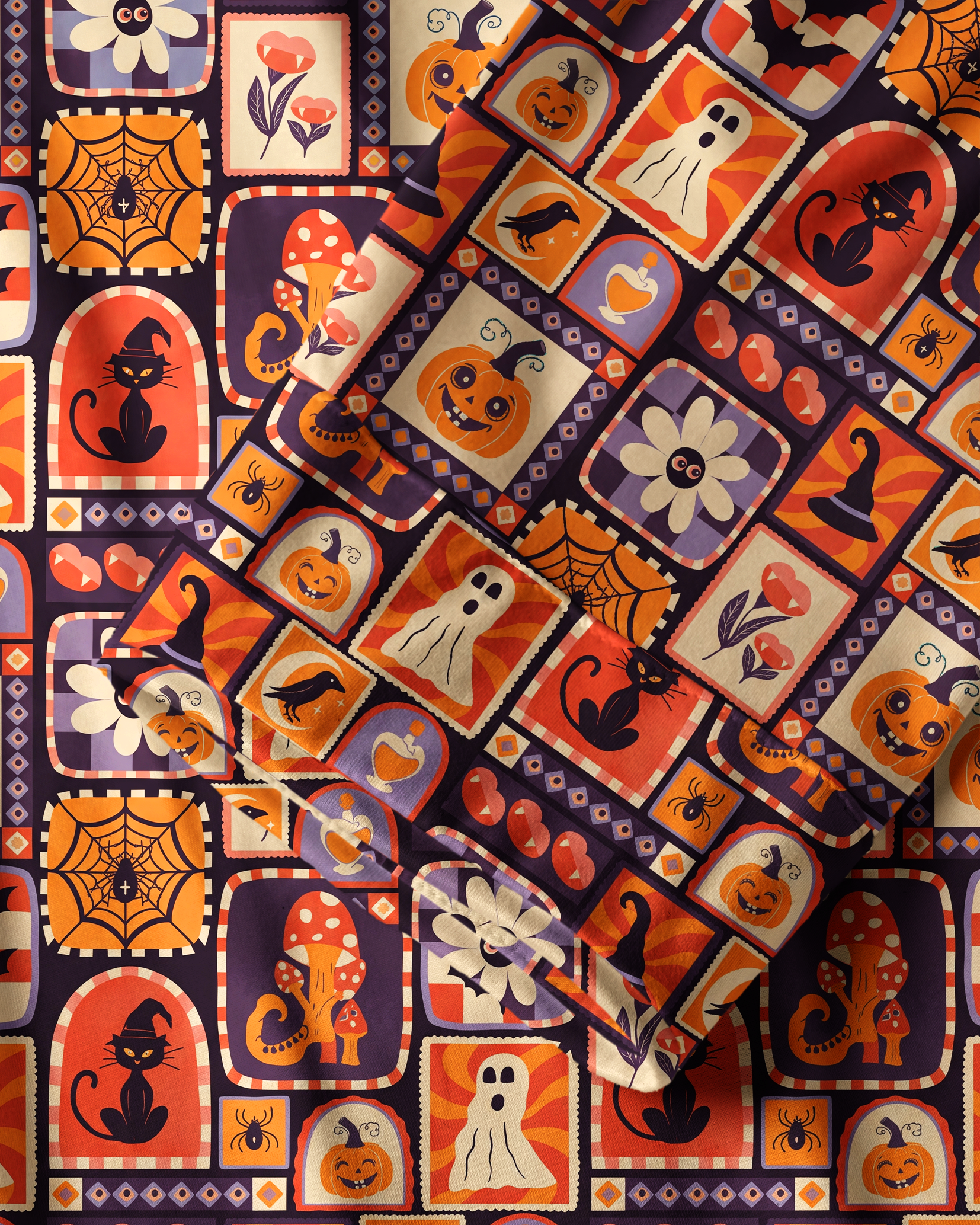 TheRetroTee Halloween Stamp Collage Vintage Pajama Set