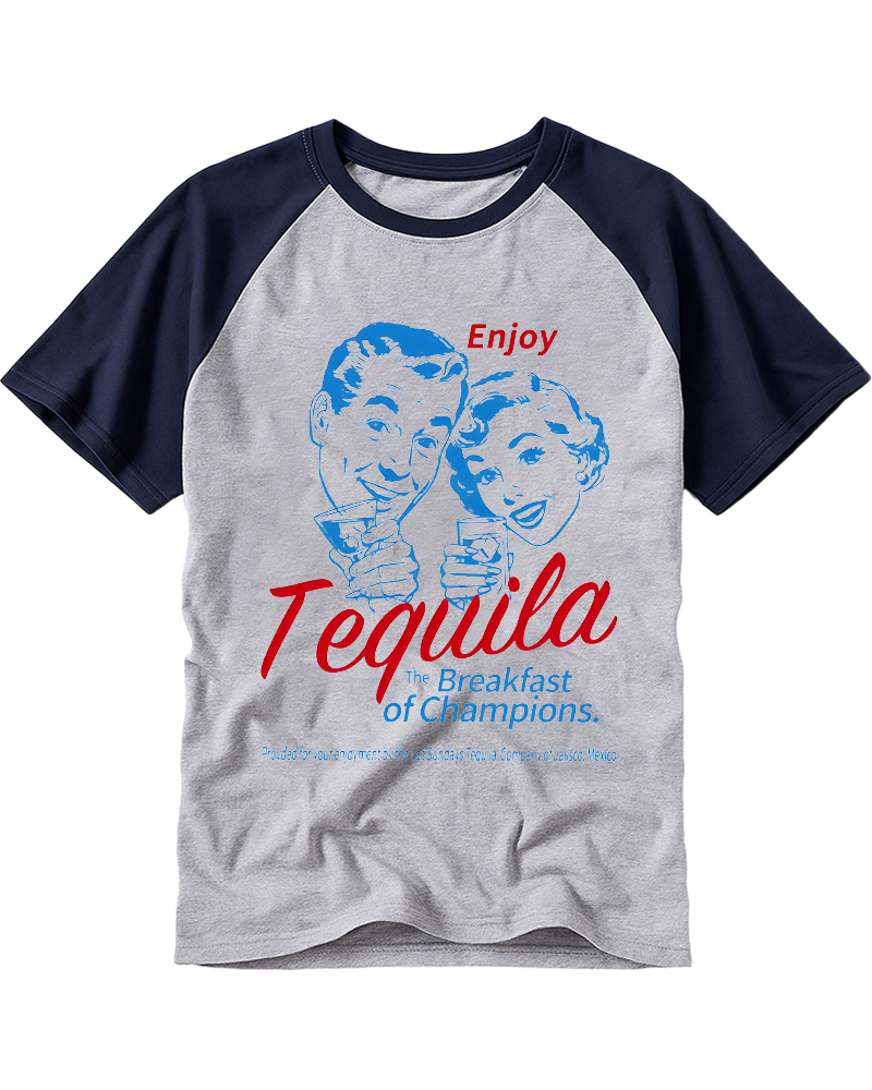 TheRetroTee Enjoy Tequila The Breakfast Of Champions 1950s Raglan Baseball T-Shirt