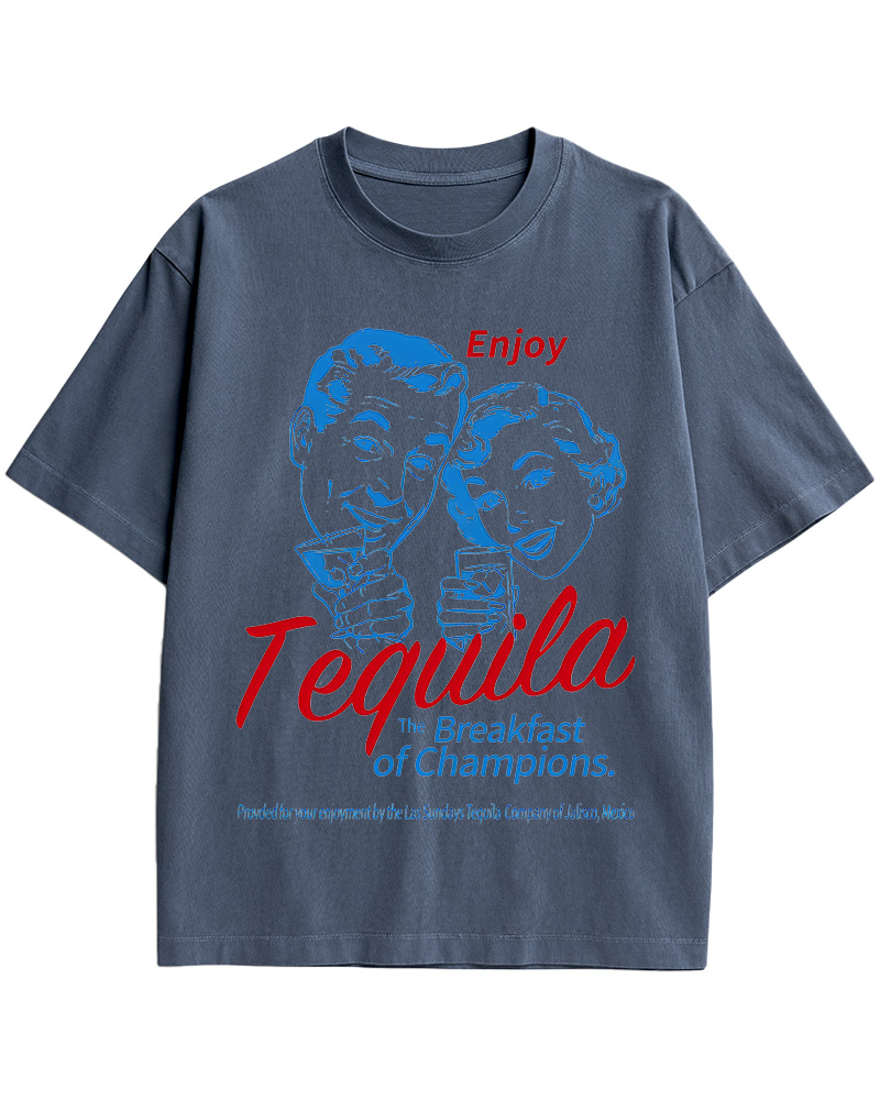 TheRetroTee Enjoy Tequila The Breakfast Of Champions 1950s Cotton T-Shirt