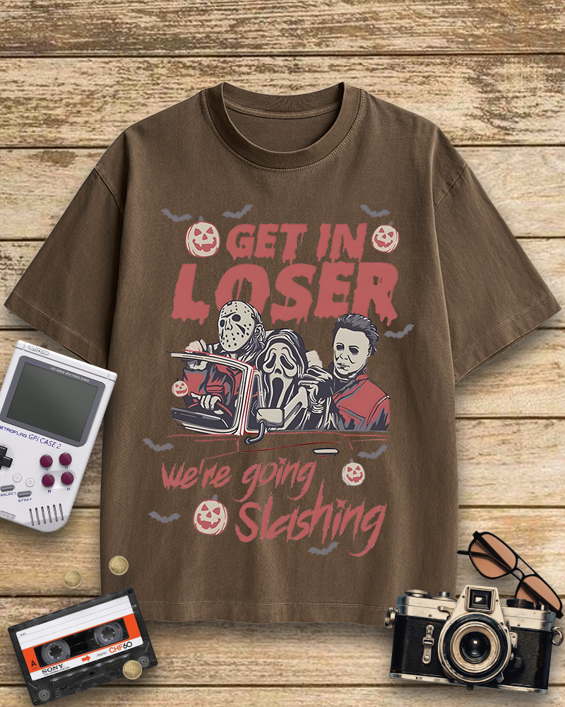 TheRetroTee Get In Loser We're Going Slashing 1980s Cotton T-Shirt