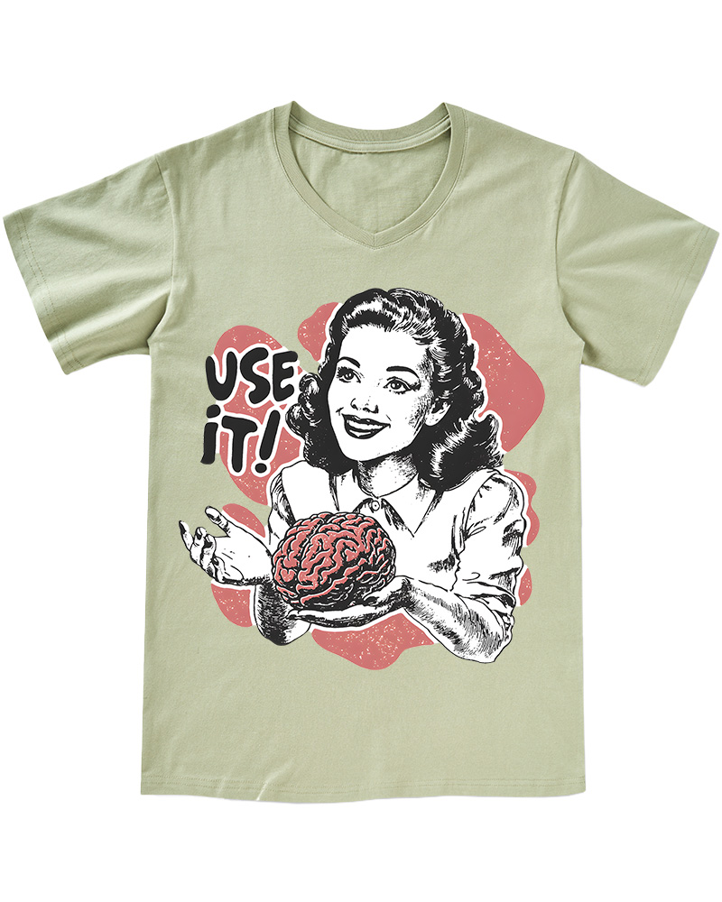 TheRetroTee Use Your Brain Sarcastic 1950s V-neck T-Shirt