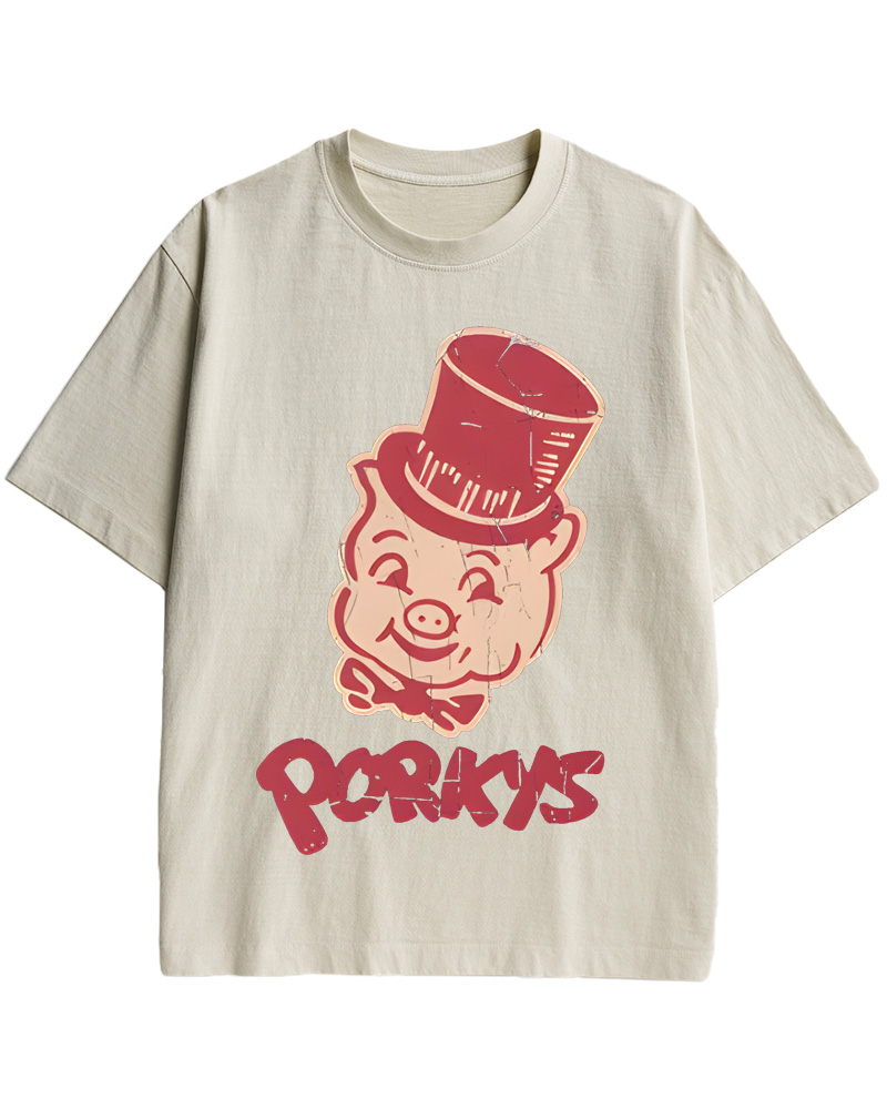 TheRetroTee Whimsical Pig 1960s Cotton T-Shirt