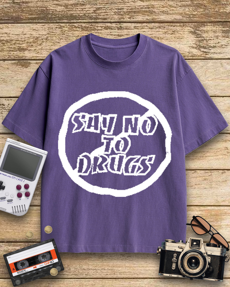 TheRetroTee Blue Say No to Drugs 1990s Cotton T-Shirt