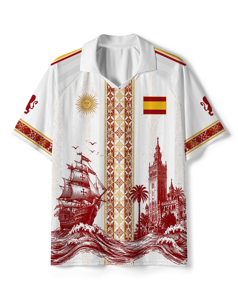 TheRetroTee Spain Ocean Voyage Collar Soccer Jersey