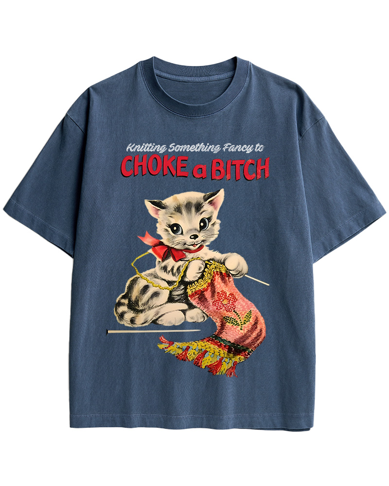 TheRetroTee Knitting Something Fancy to Choke a Bitch Pin-Up Cotton T-Shirt