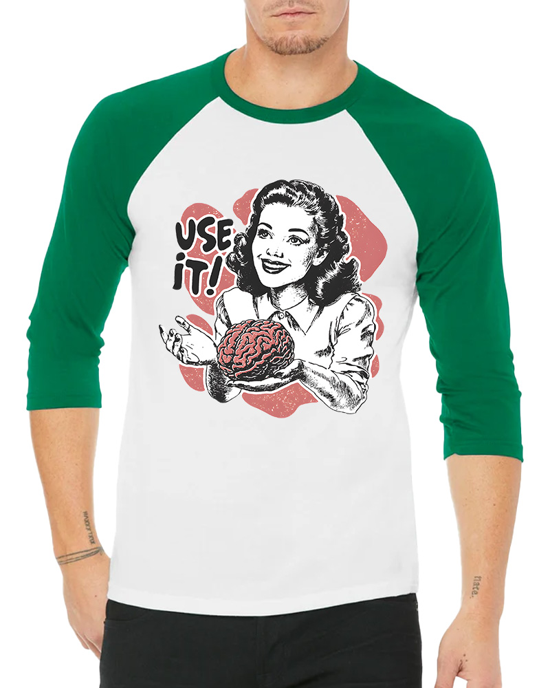 TheRetroTee Use Your Brain Sarcastic 1950s Long Sleeve Raglan T-Shirt