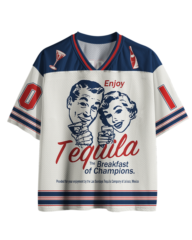 TheRetroTee Enjoy Tequila The Breakfast Of Champions 1950s Mesh Jersey