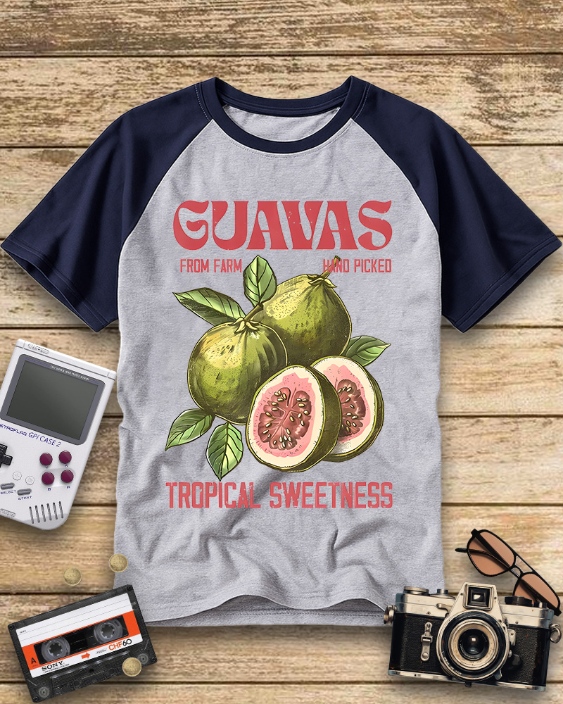 TheRetroTee Exotic Fruit Lover 1960s Raglan Baseball T-Shirt