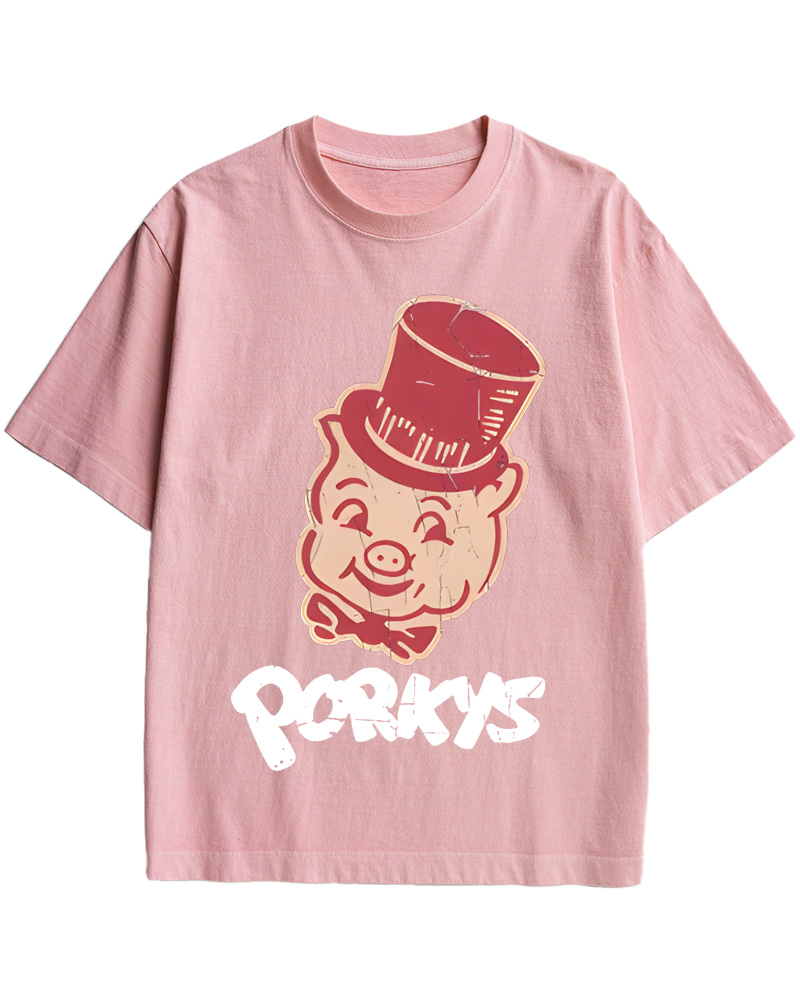 TheRetroTee Whimsical Pig 1960s Cotton T-Shirt
