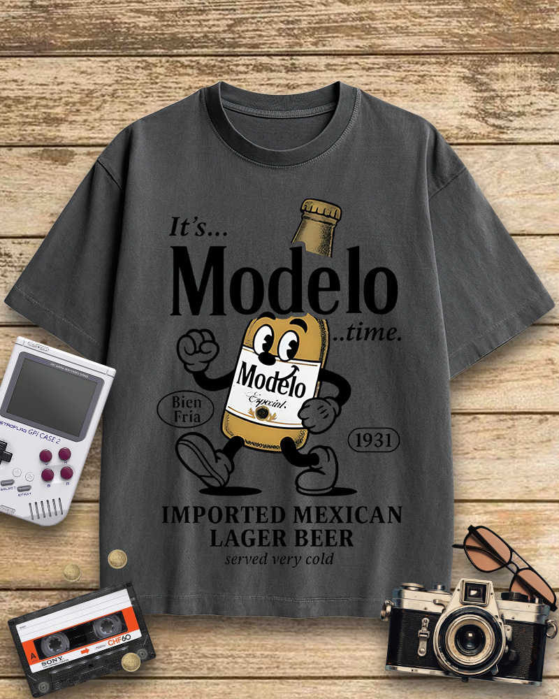 TheRetroTee Modelo Time Beer 1950s Cotton T-Shirt