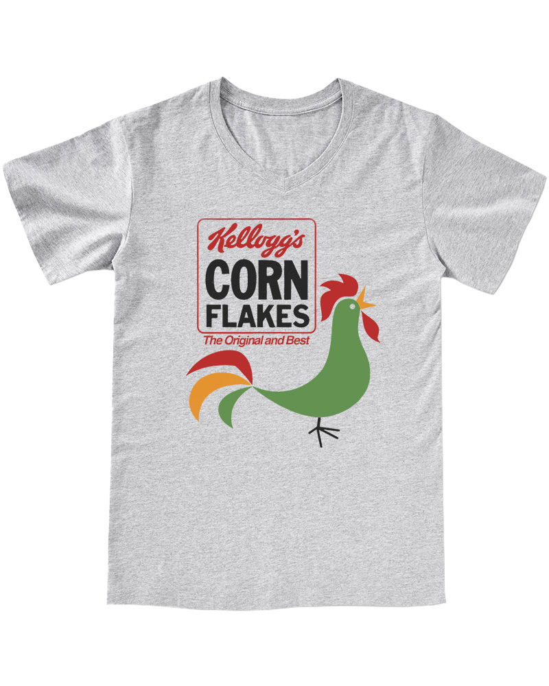 TheRetroTee Kellogg's Corn Flakes Cereal Rooster 1960s V-neck T-Shirt