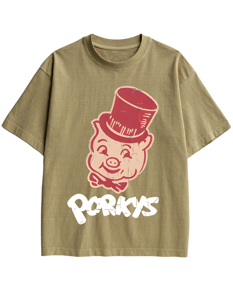 TheRetroTee Whimsical Pig 1960s Cotton T-Shirt
