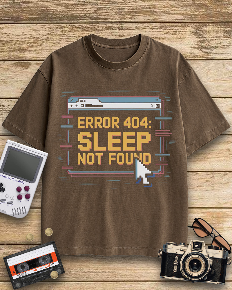 TheRetroTee Pixel Graphic Error 404 Sleep Not Found 1990s Cotton T-Shirt