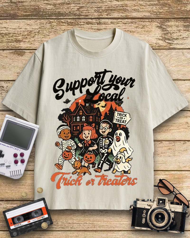 TheRetroTee Support Your Local Trick or Treaters 1960s Cotton T-Shirt
