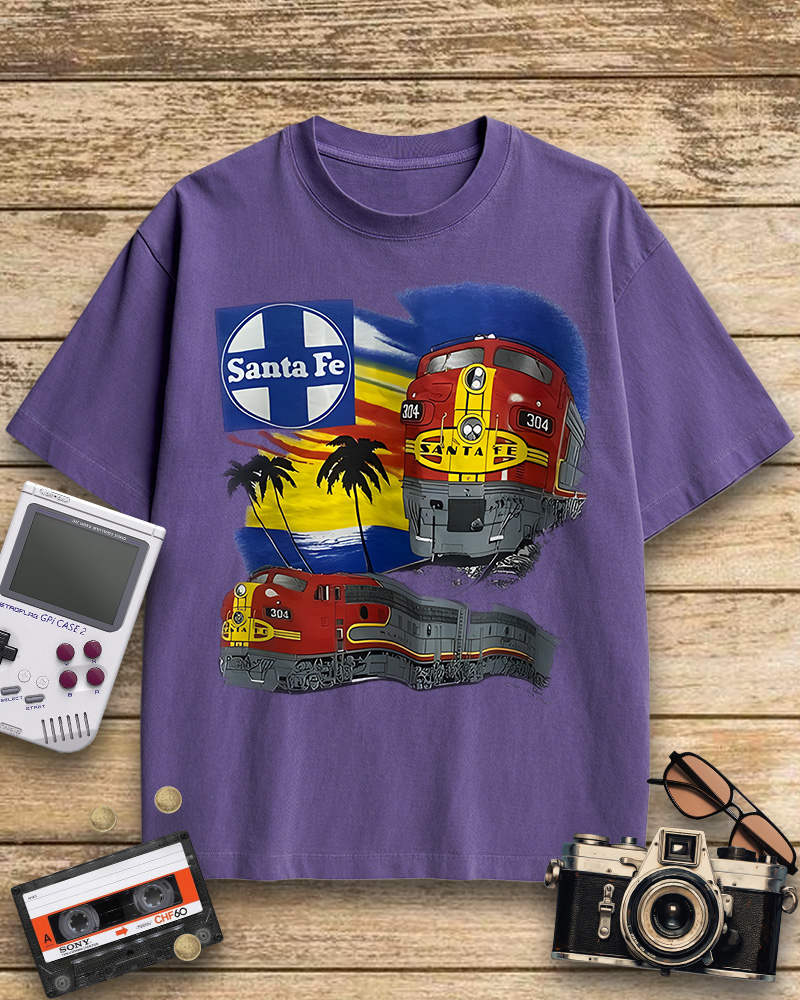TheRetroTee 1990s Santa Fe Railroad 304 Train Cotton T-Shirt