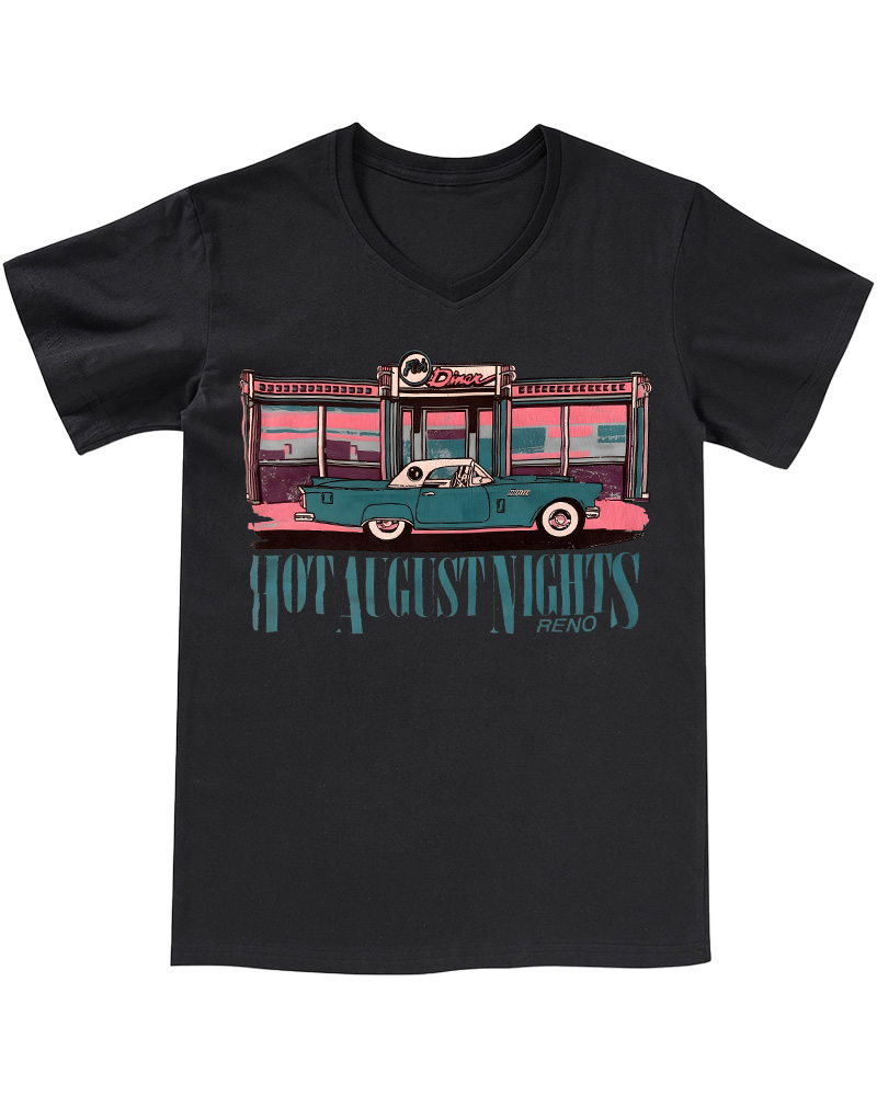 TheRetroTee Hot August Nights Reno Diner 1950s V-neck T-Shirt