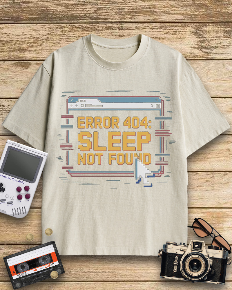 TheRetroTee Pixel Graphic Error 404 Sleep Not Found 1990s Cotton T-Shirt