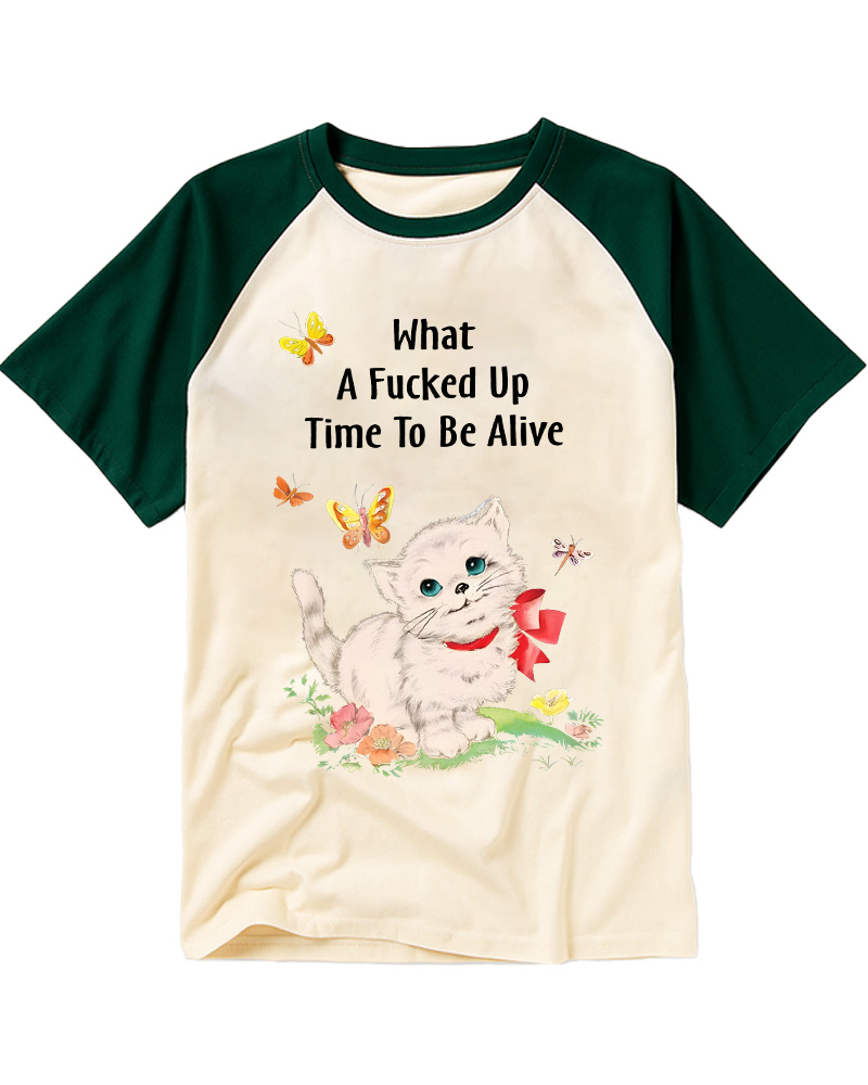 TheRetroTee What a Fucked up Time to Be Alive 1970s Raglan Baseball T-Shirt