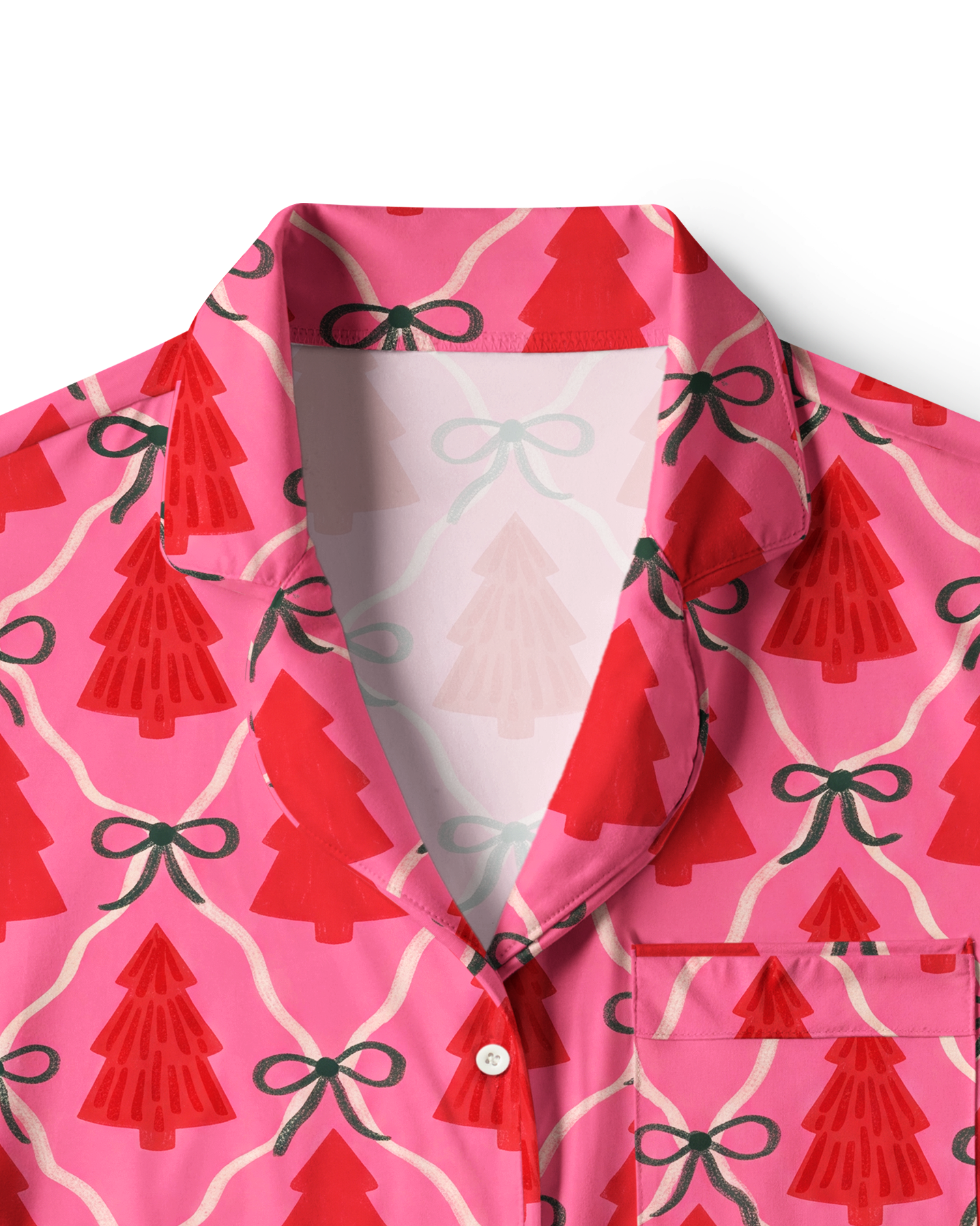 TheRetroTee Pink Tree Bow Lattice Vintage Pajama Set