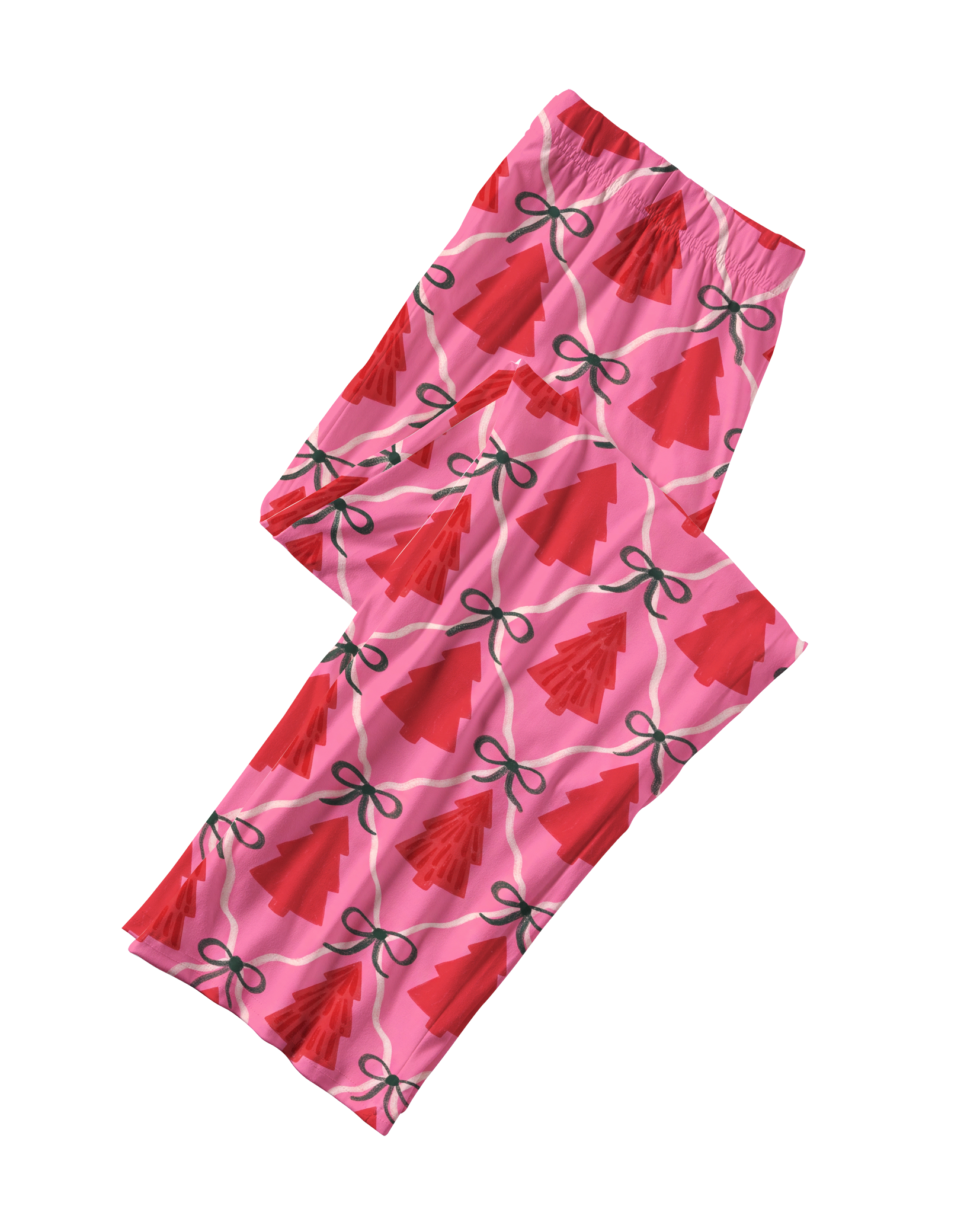 TheRetroTee Pink Tree Bow Lattice Vintage Pajama Set