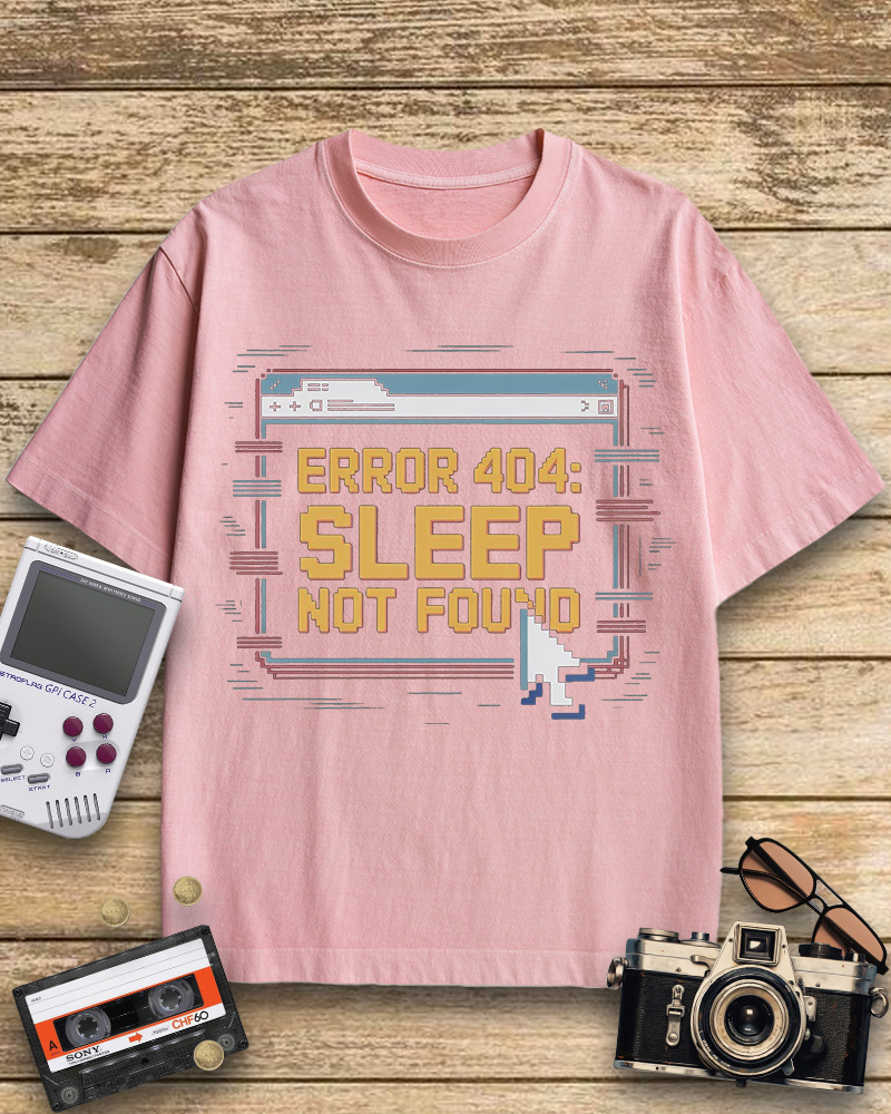 TheRetroTee Pixel Graphic Error 404 Sleep Not Found 1990s Cotton T-Shirt
