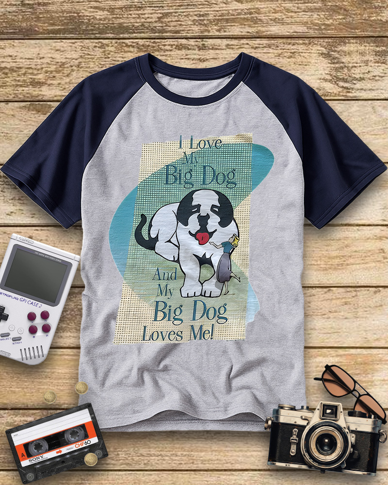 TheRetroTee Vintage Big Dogs Raglan Baseball T-Shirt