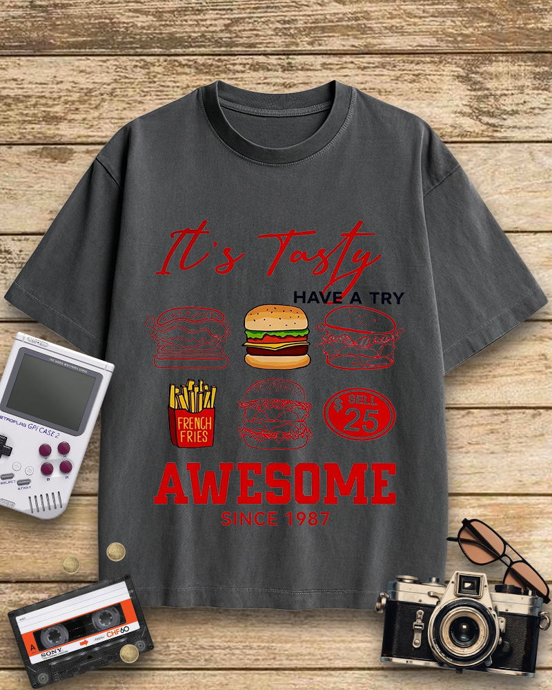 TheRetroTee Hamburger 1980s Cotton T-Shirt