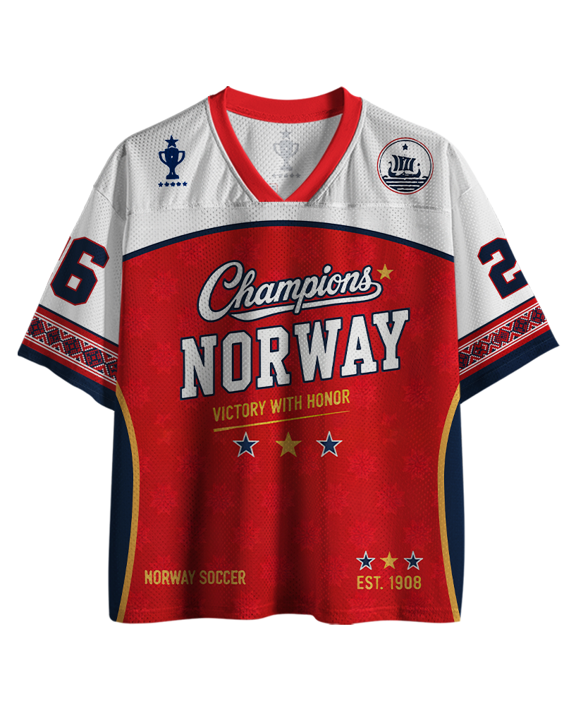 TheRetroTee Norway Champion Custom Name Mesh Jersey