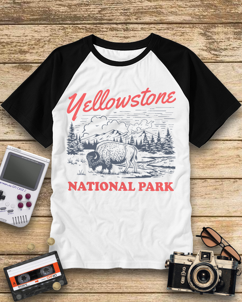 TheRetroTee Yellowstone National Park 1870s Raglan Baseball T-Shirt