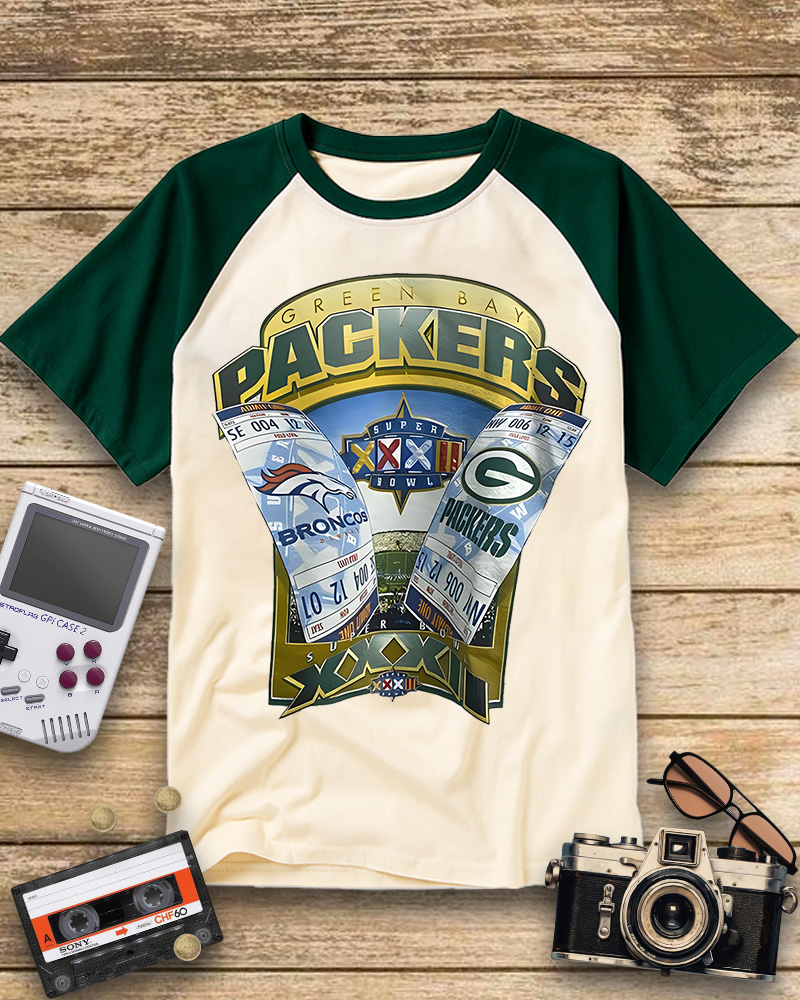TheRetroTee 1998 Green Bay Packers Super BowlRaglan  Baseball T-Shirt