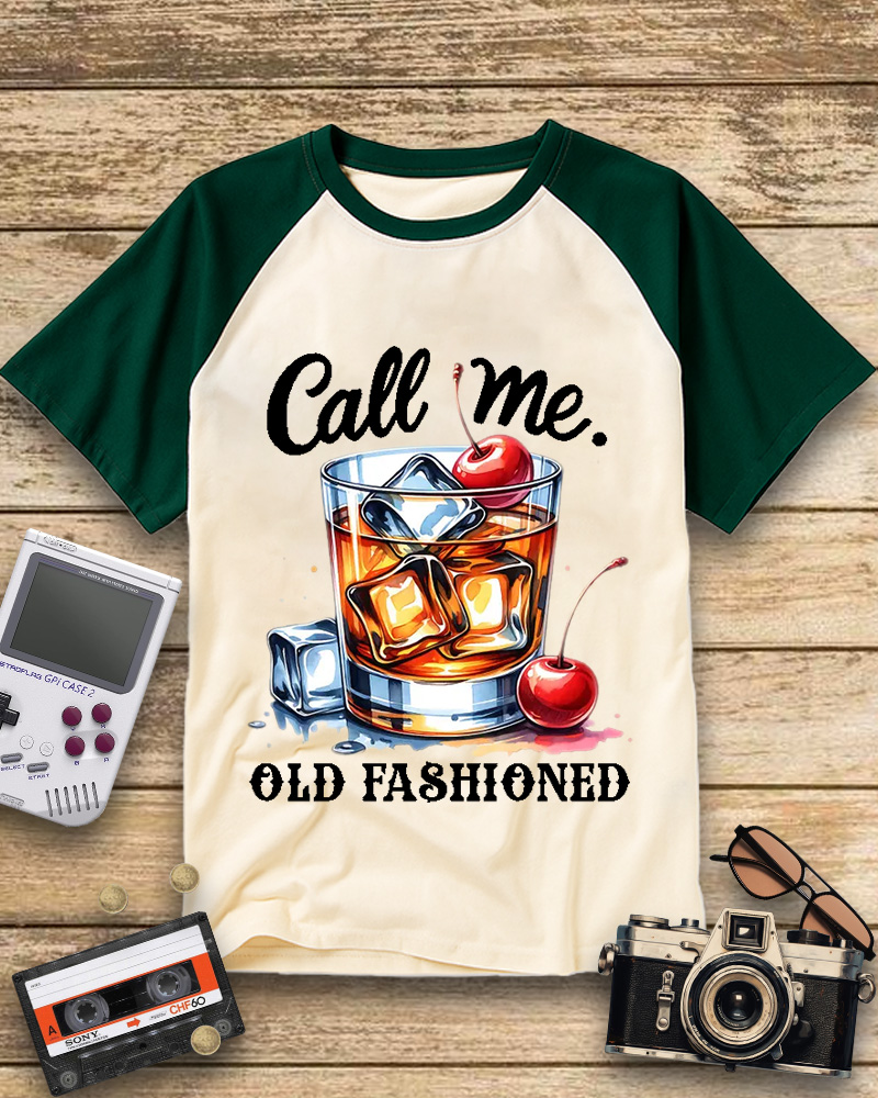 TheRetroTee Call Me Old Fashioned Cocktail Raglan Baseball T-Shirt