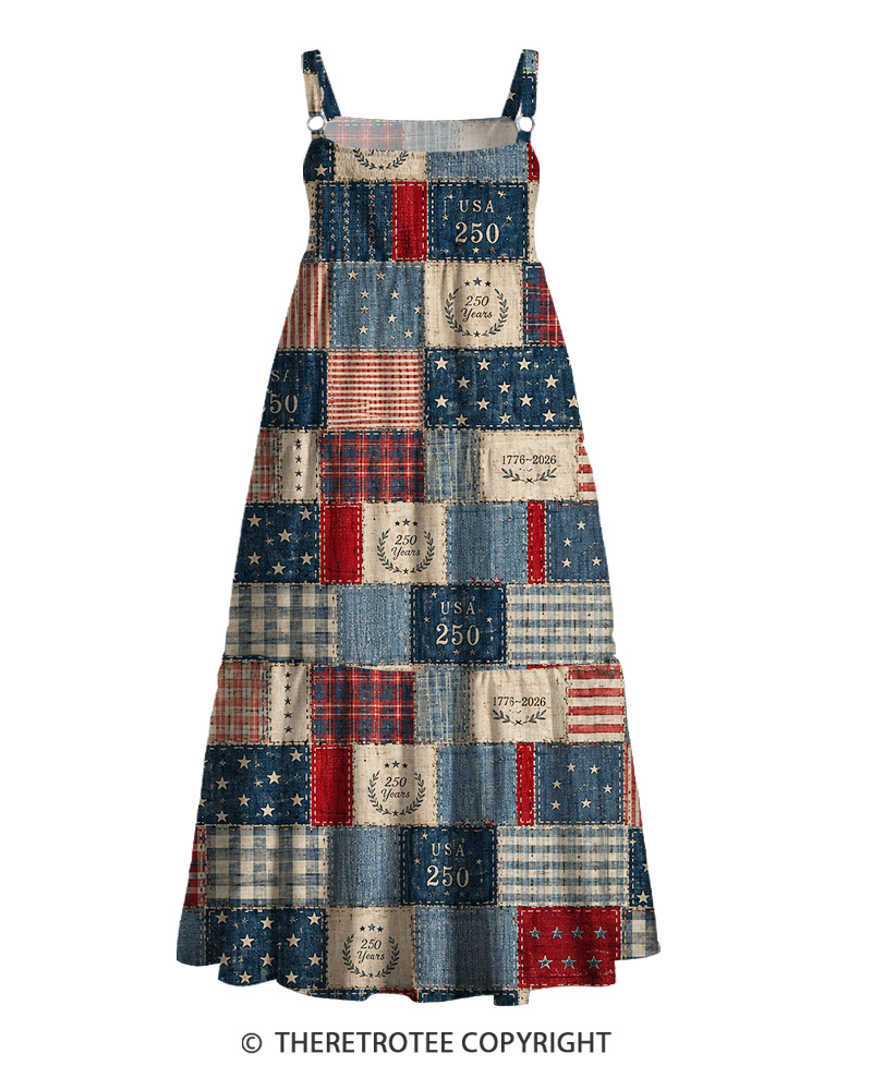 TheRetroTee USA 250 Patchwork Pride 1980s Strappy Maxi Dress