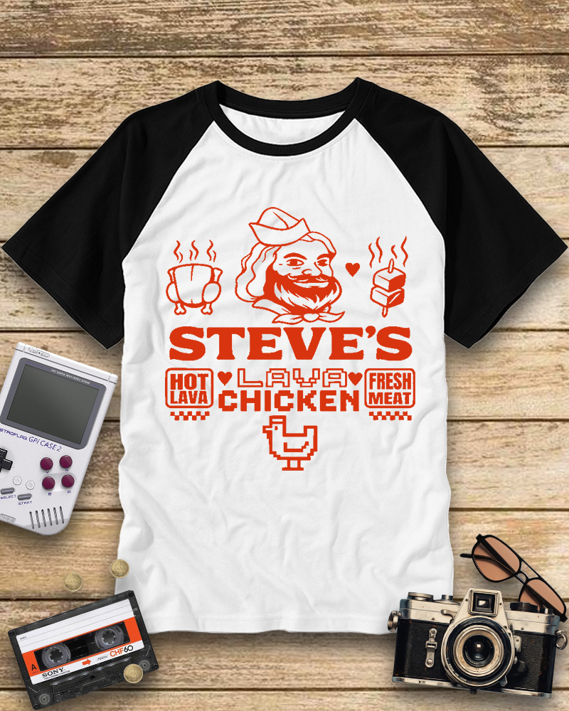 TheRetroTee Steves Lava Chicken Restaurant 2000s Raglan Baseball T-Shirt