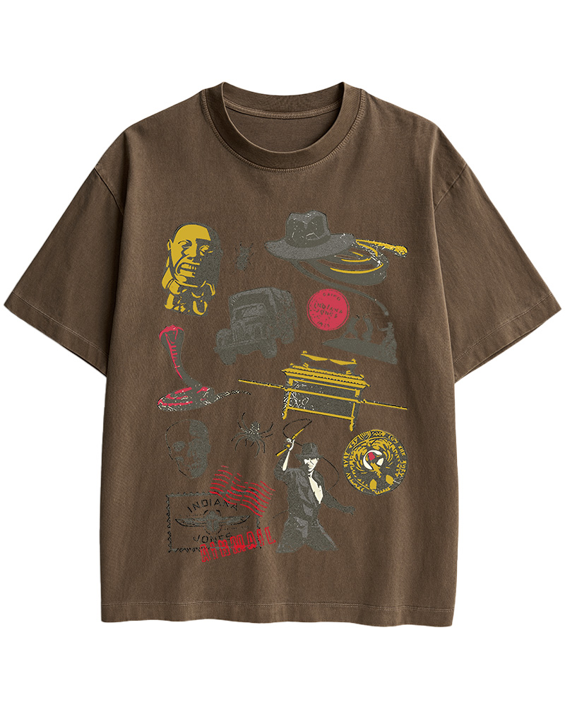 TheRetroTee Indiana Jones Adventure Collage 1980s Cotton T-Shirt