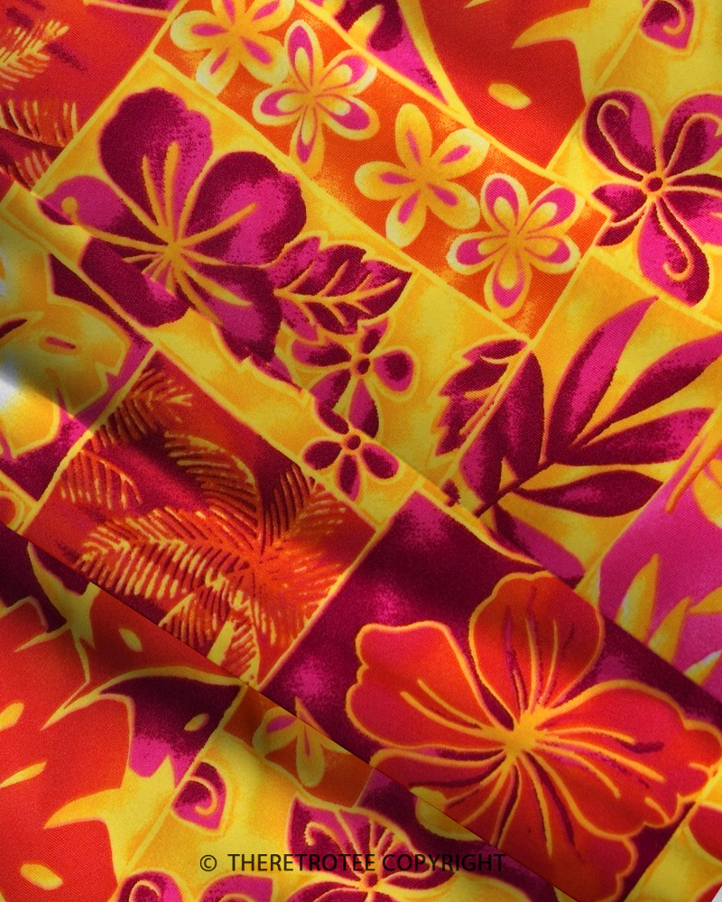 TheRetroTee 1960s Retro Hawaiian Tiki Patchwork Tropical Floral Strappy Maxi Dress