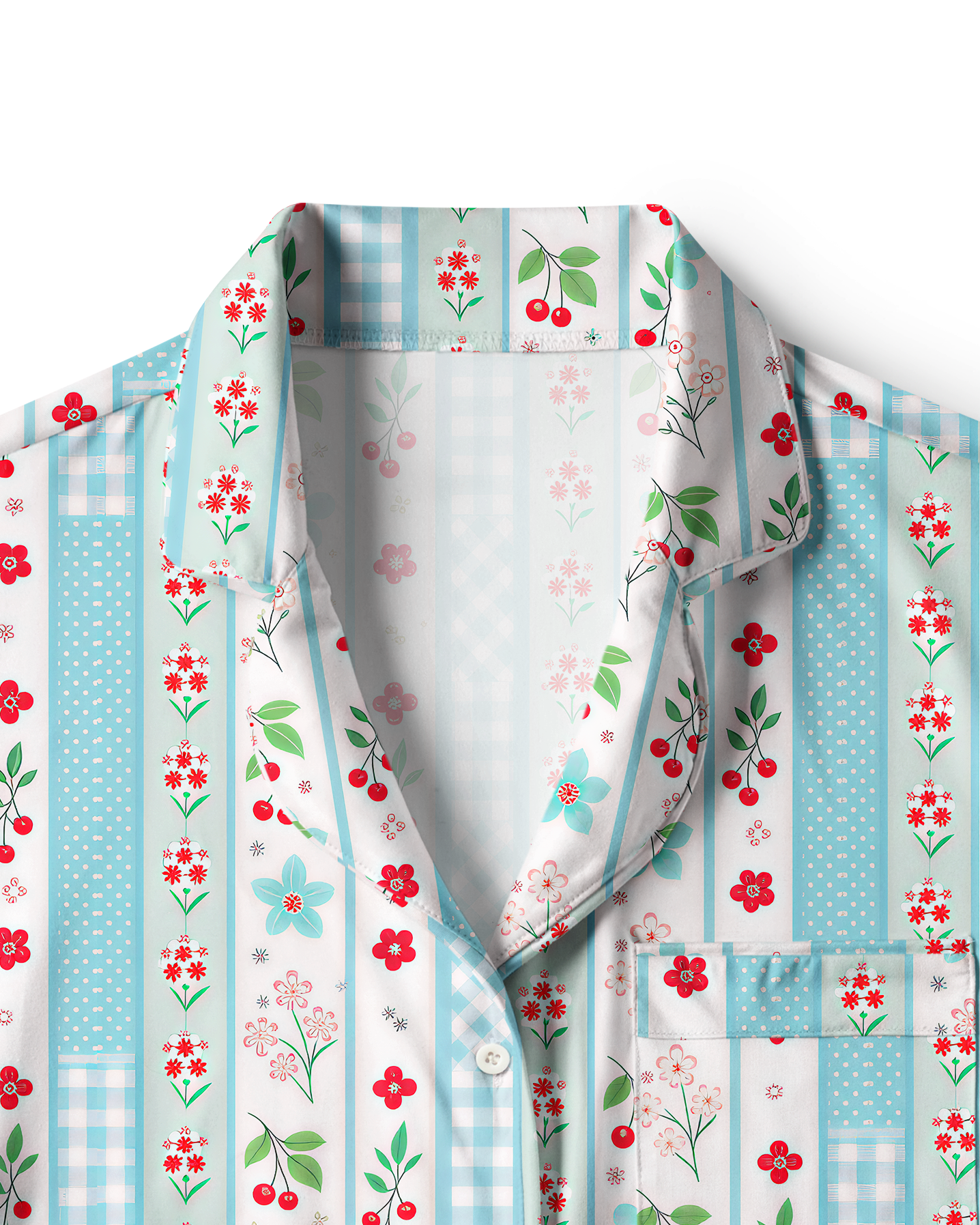 TheRetroTee Cherry Gingham Stripe Vintage Pajama Set