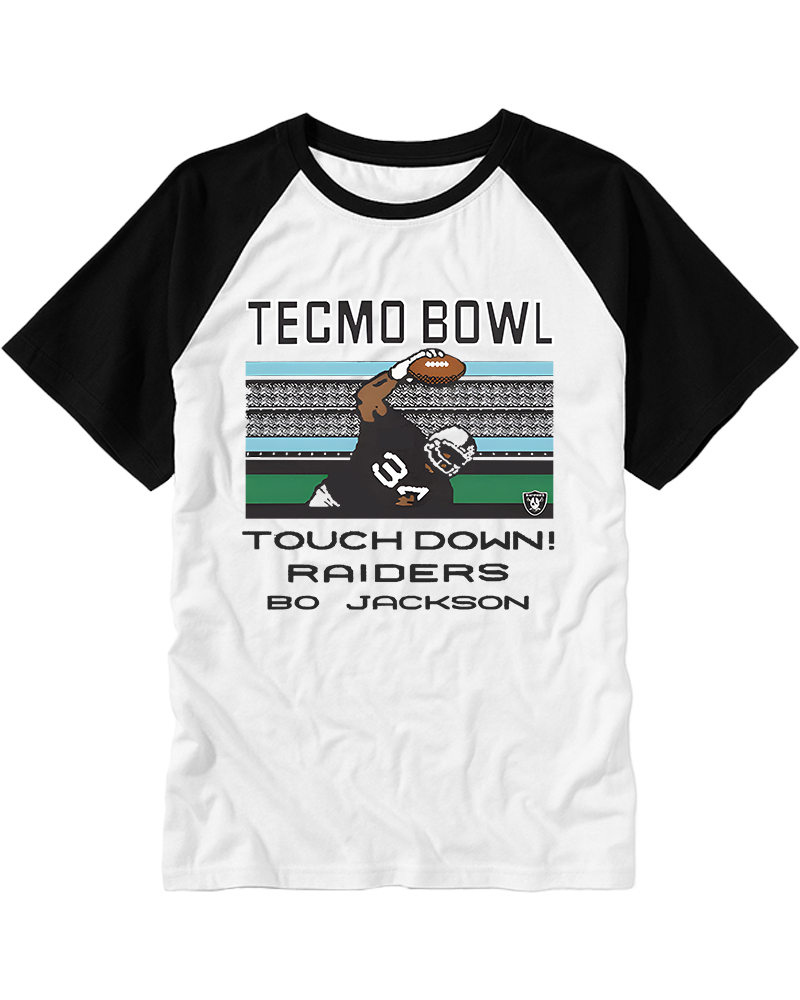 TheRetroTee Tecmo Bowl Raiders Bo Jackson 1980s Raglan Baseball T-Shirt