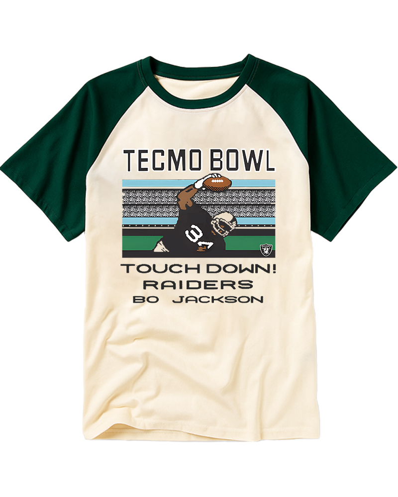 TheRetroTee Tecmo Bowl Raiders Bo Jackson 1980s Raglan Baseball T-Shirt