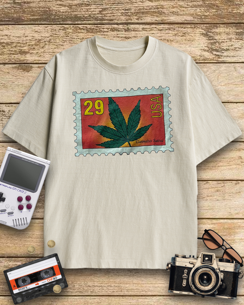 TheRetroTee Vintage 1993 Sativa Cannabis Postal Stamp Nostalgic T-Shirt