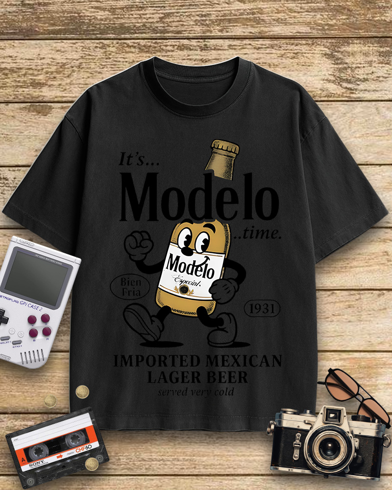 TheRetroTee Modelo Time Beer 1950s Cotton T-Shirt