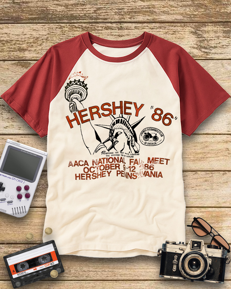 TheRetroTee 1986 Antique Auto Club Meet Hershey Raglan Baseball T-Shirt