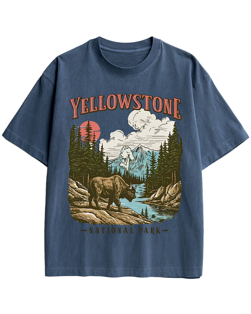 TheRetroTee Yellowstone National Park Pin-Up Cotton T-Shirt