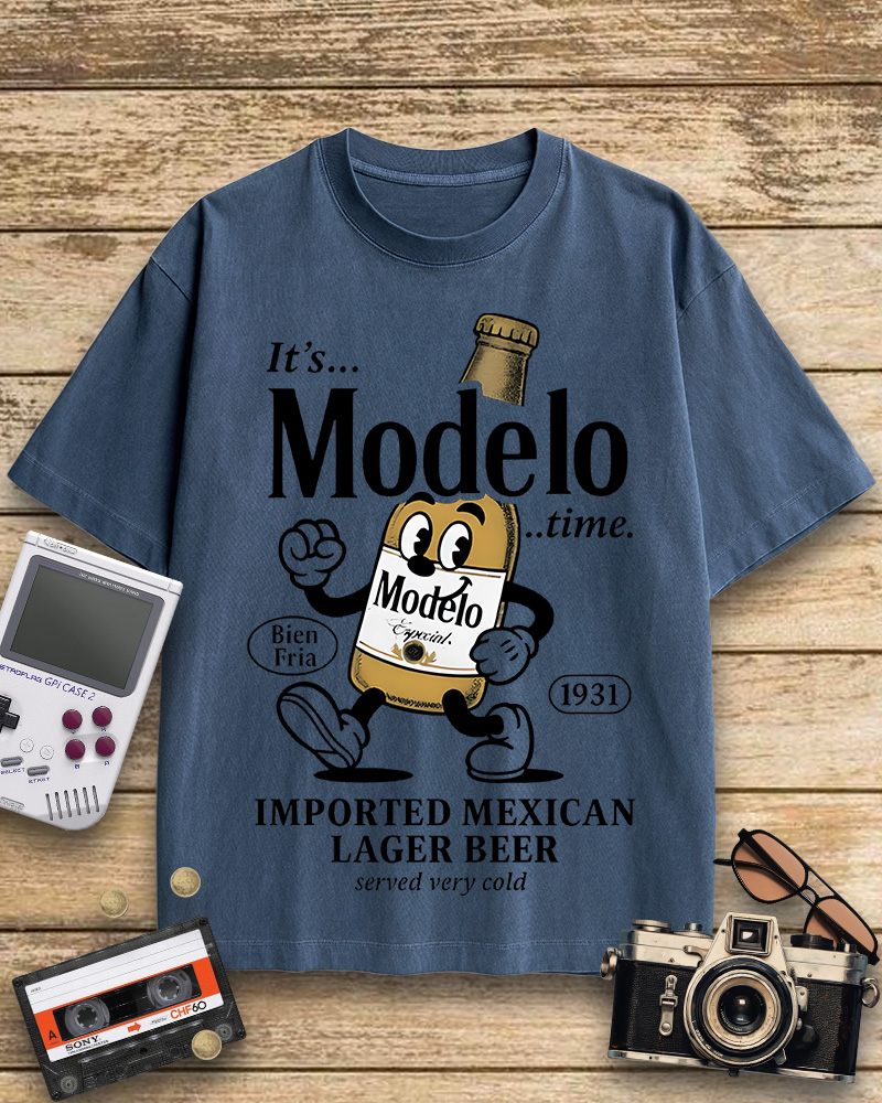 TheRetroTee Modelo Time Beer 1950s Cotton T-Shirt