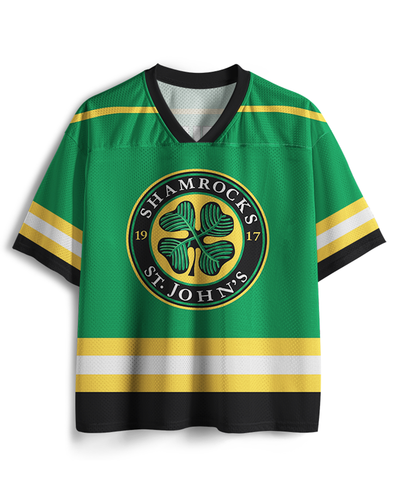 TheRetroTee Shamrocks #3 Green Hockey Mesh Jersey