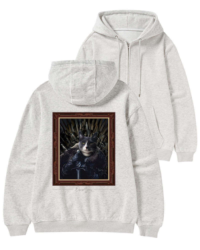 TheRetroHoodie Cat King on Iron Throne 2010s Zip-Up Hoodie