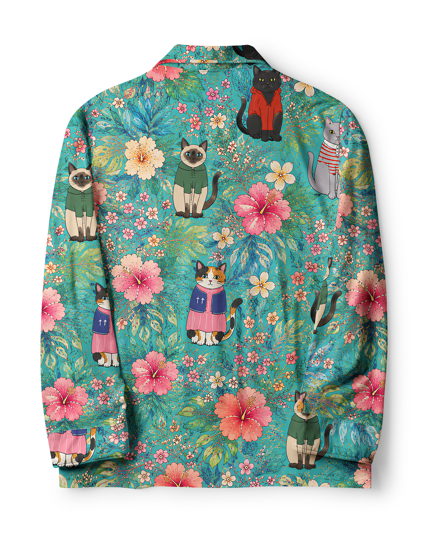 TheRetroTee Tropical Cat Floral Vintage Pajama Set