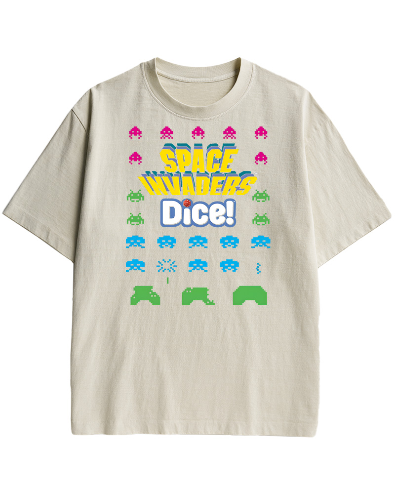 TheRetroTee Space Invaders Dice 1980s Cotton T-Shirt